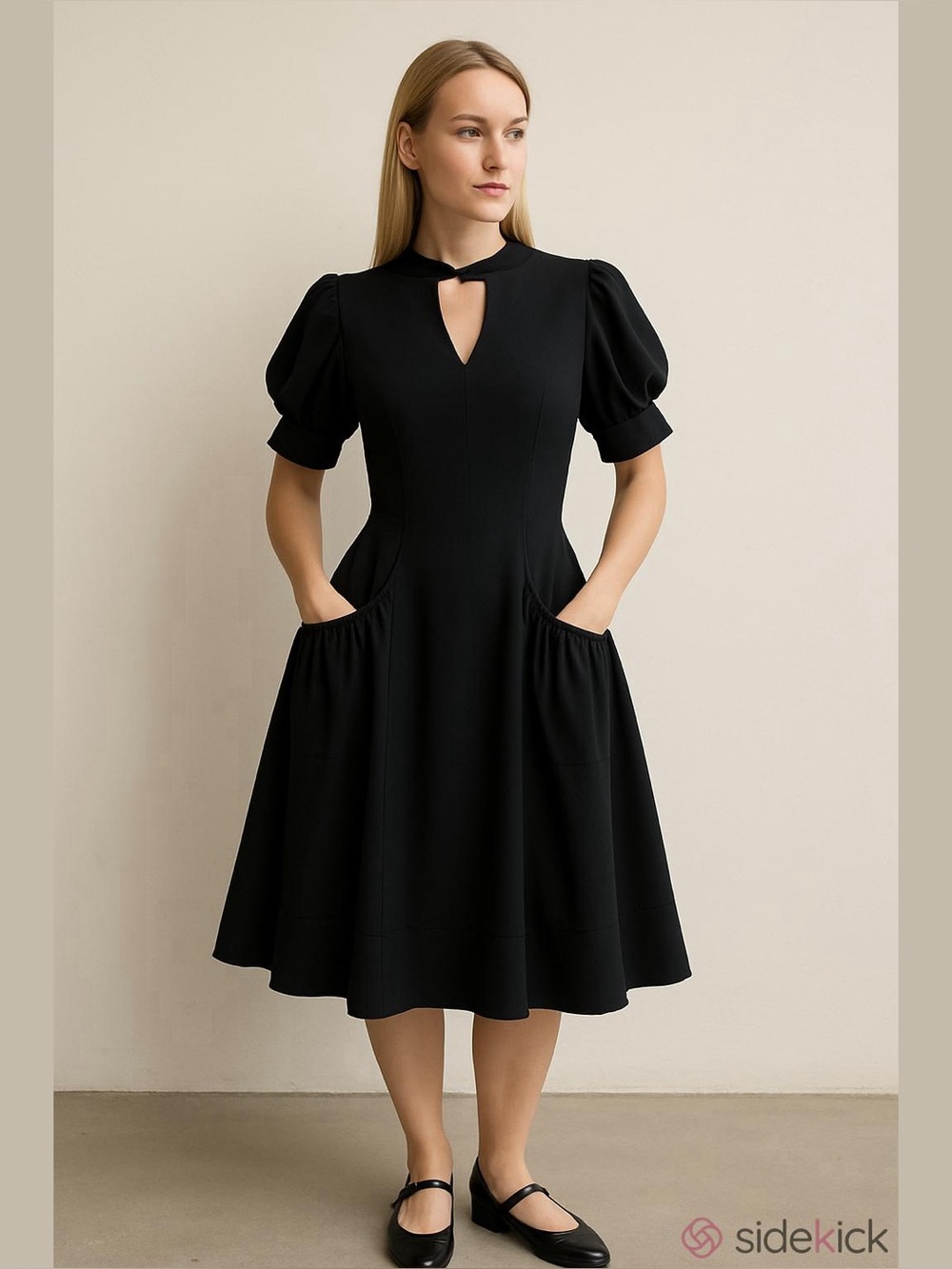 Proenza Schouler Puffed Sleeve V-neck Fit and Flare Black Dress 6